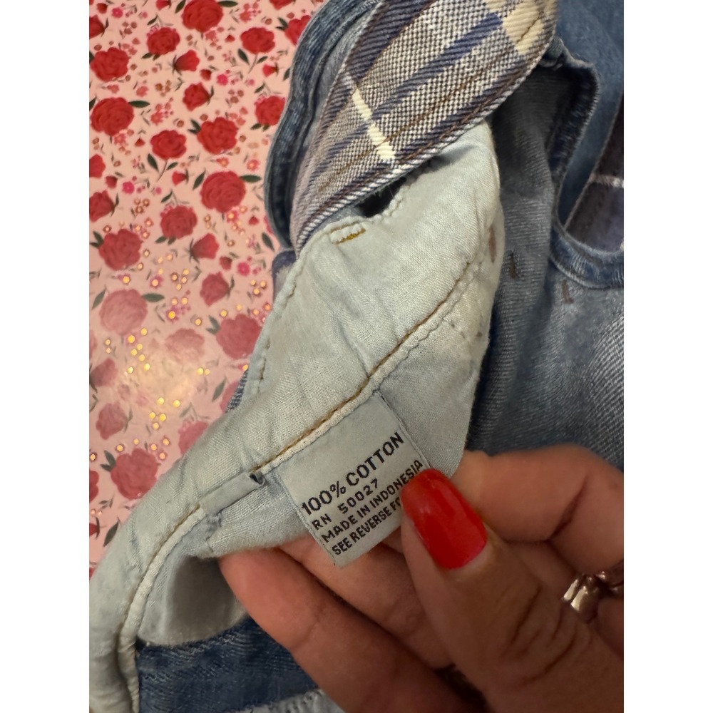Rio Vintage Denim Plaid Patchwork Overalls Womens Large Medium Wash Cotton e3 - Picture 6 of 8